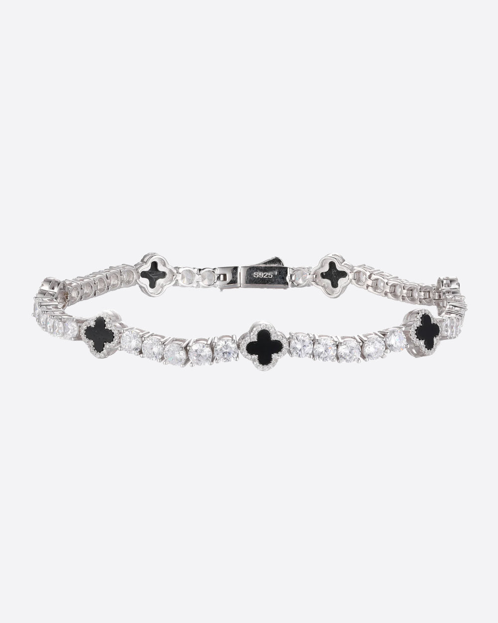 MOISSANITE BLACK CLOVER TENNIS BRACELET. - WHITE GOLD